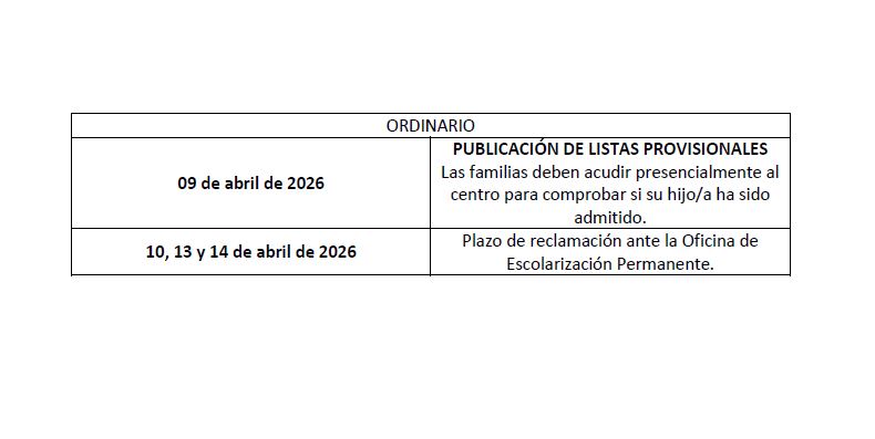 Listados provisionales 1º E.I. (3 años) -2026-